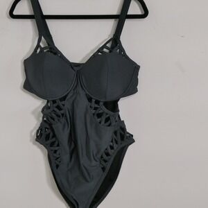 GabiFresh x Swimsuits For All Women Bathing Suit  14D/DD Grey Cutout Lattice
